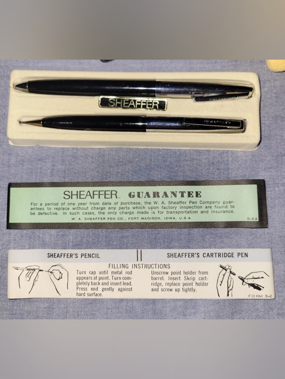 Vtg Sheaffer's Whirlpool Ball Point Pen and Pencil Gift Set w/Original Box